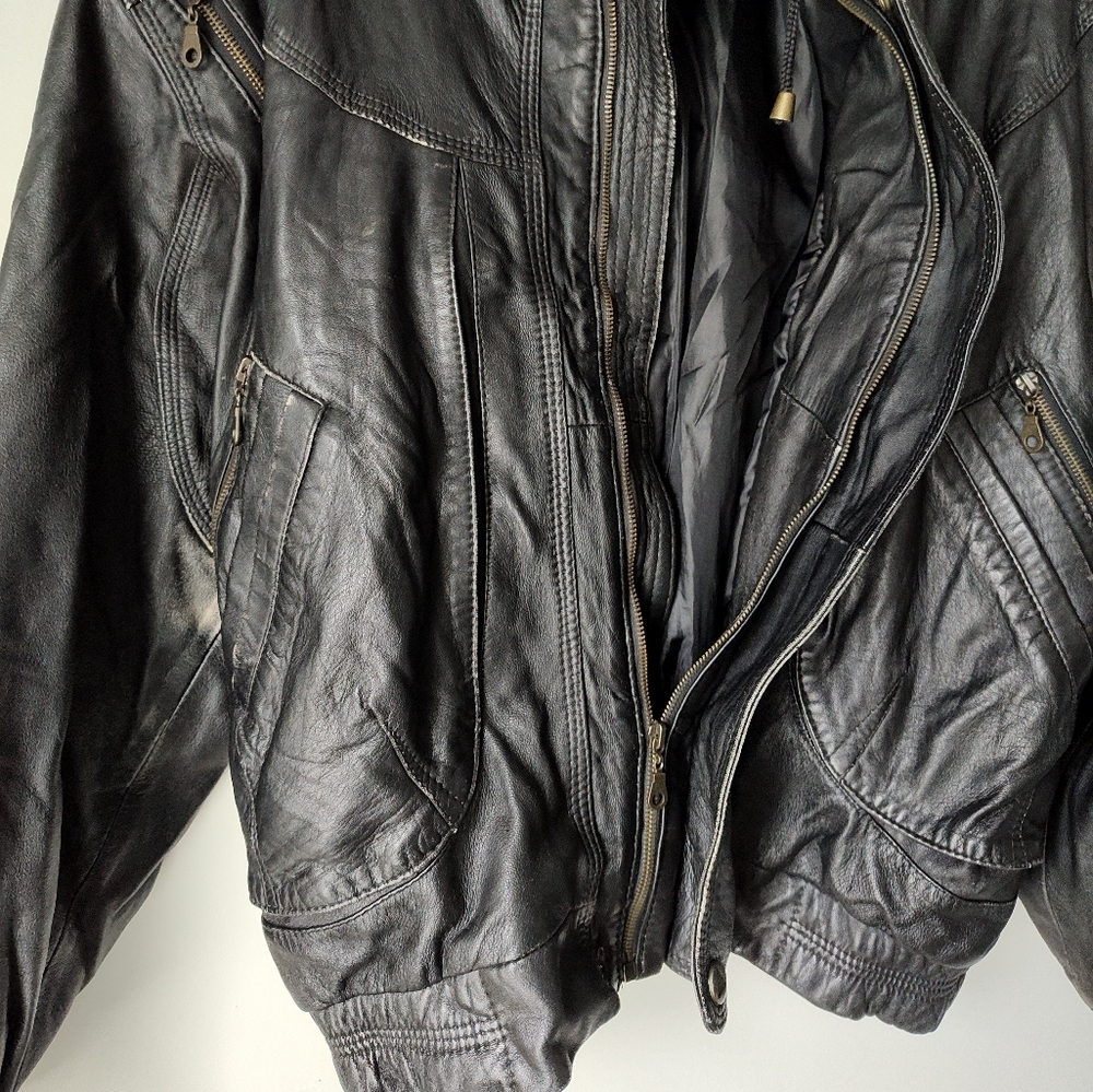 Vintage leather bomber jacket XL - Picture 4 of 16